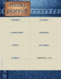 weekly meal planner template with a jeans background