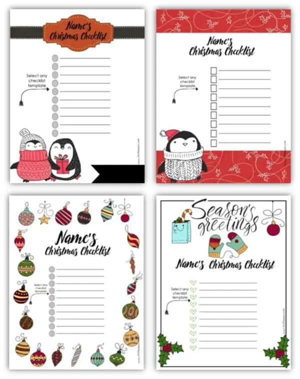 Christmas list examples with space to add your name or edit your text