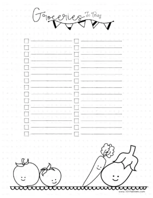 Cute printable grocery list with cute pictures
