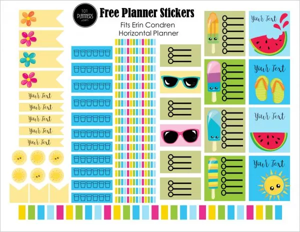 summer planner stickers with bright colors and summer clipart