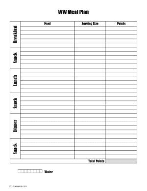 Weight watchers food list with points to count total points per day and a water tracker at the bottom of the page