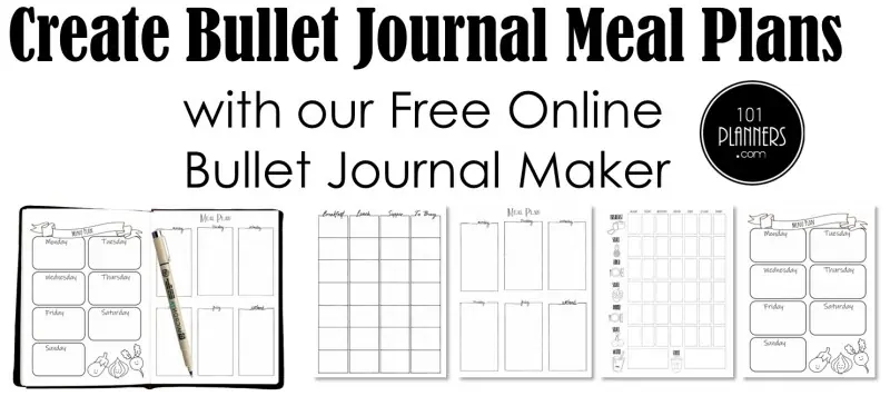 Create bullet journal meal plans with our free online bullet journal maker (5 samples below)