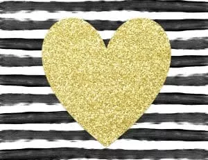 black and white stripes with gold glitter heart