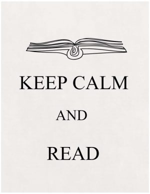 Keep calm and read with a picture of a book
