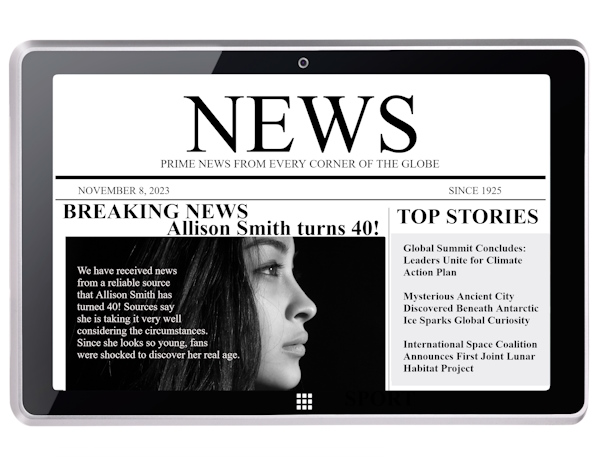 Fake headline generator on a tablet