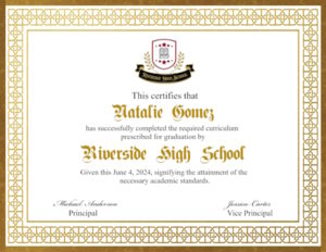 Ornate gold border on award certificate