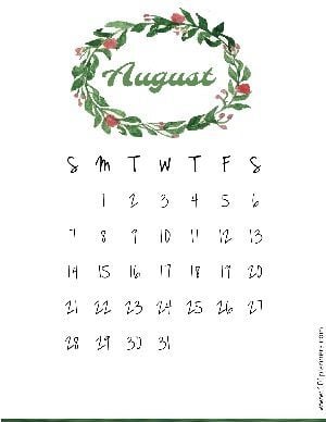 Free Printable August 2020 Calendar