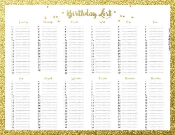 Employee Birthday List Template from www.101planners.com