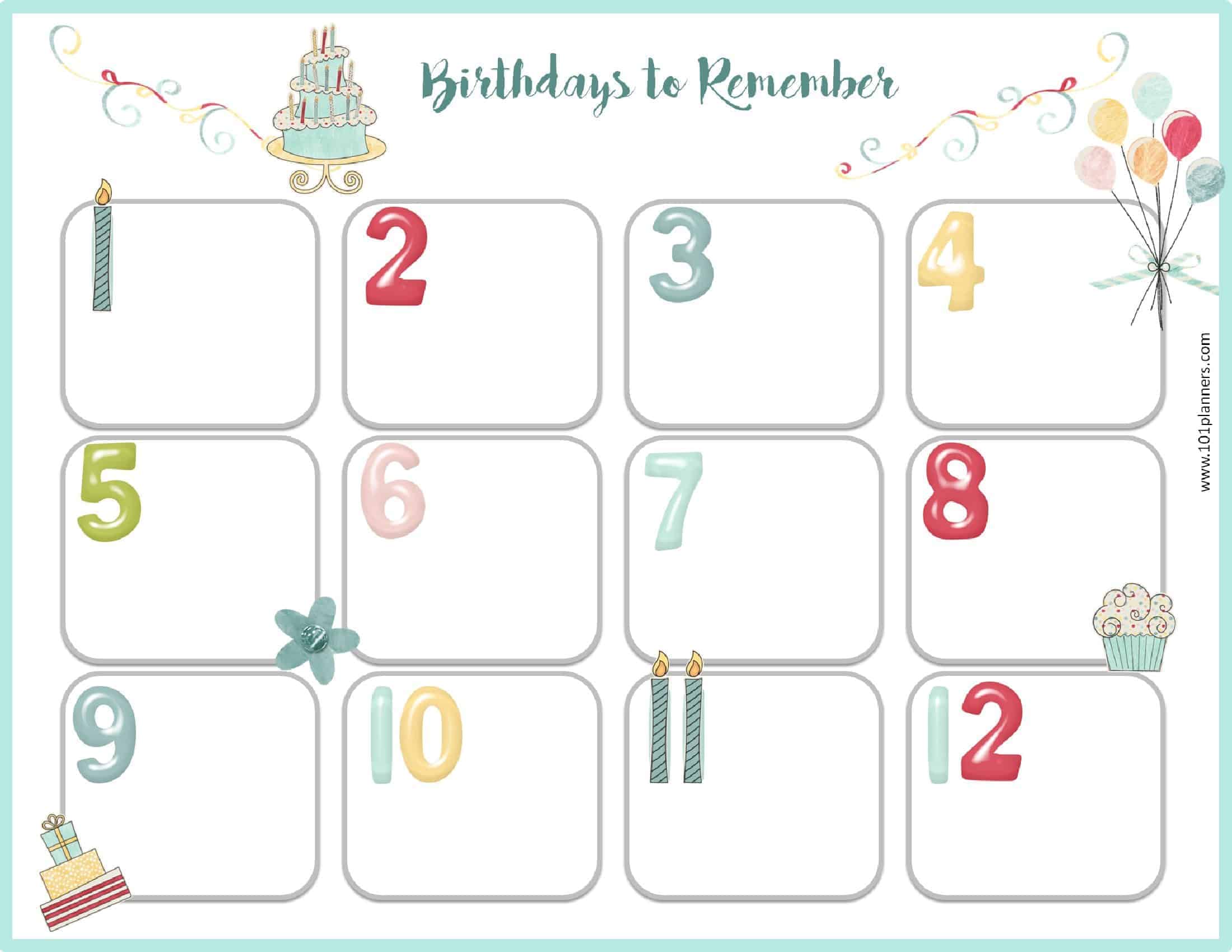 Free Birthday Calendar Printable Customizable Many Designs 