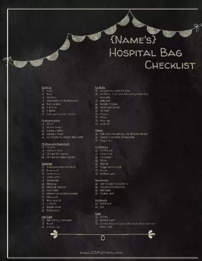 chalkboard checklist for hospital bag
