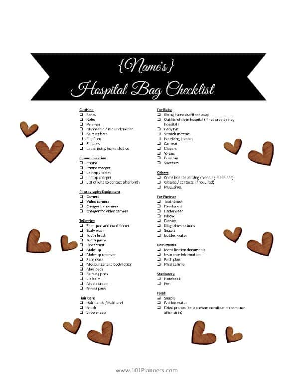 Printable hospital bag checklist for labor and delivery
