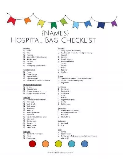 printable hospital bag checklist for labor and delivery