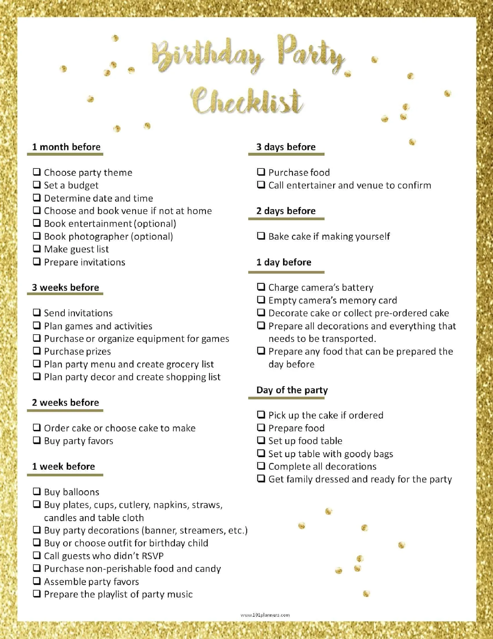 Party Planning Template | FREE Birthday Party Checklist for Free Printable Birthday Party Checklist