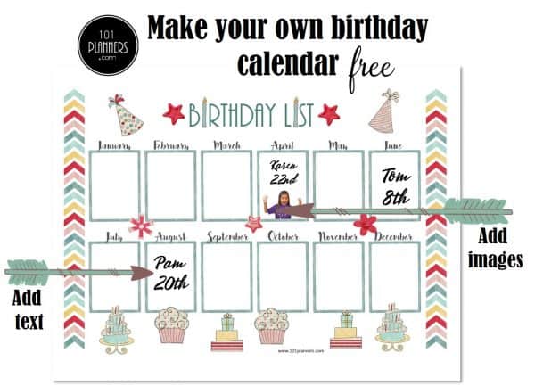 free birthday calendar printable customizable many