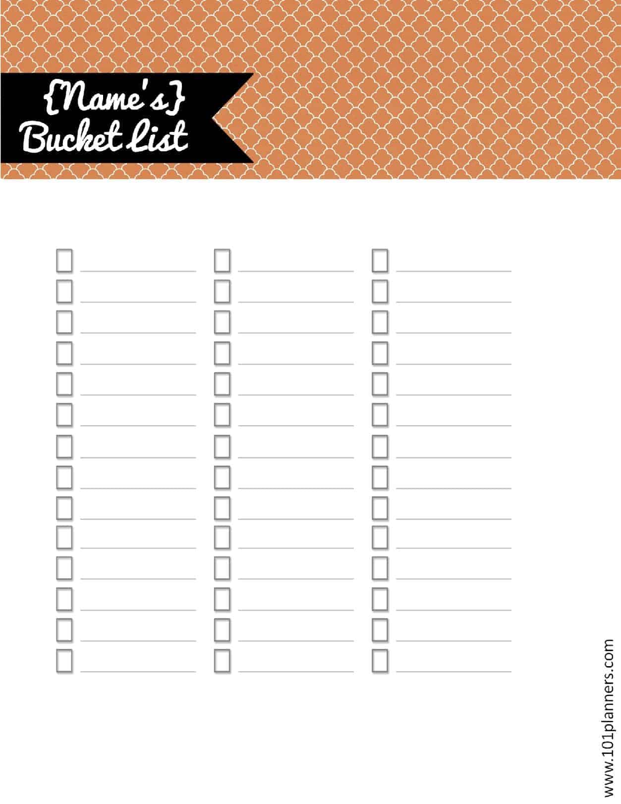 Free Bucket List Printable Customize Online & Print at Home