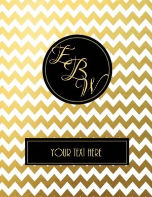 gold chevron with monogram and label