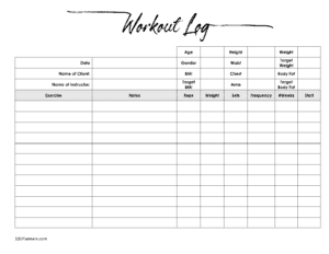 Workout log template Excel