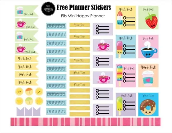Kawaii stickers with cute kawaii clipart and text you can customize