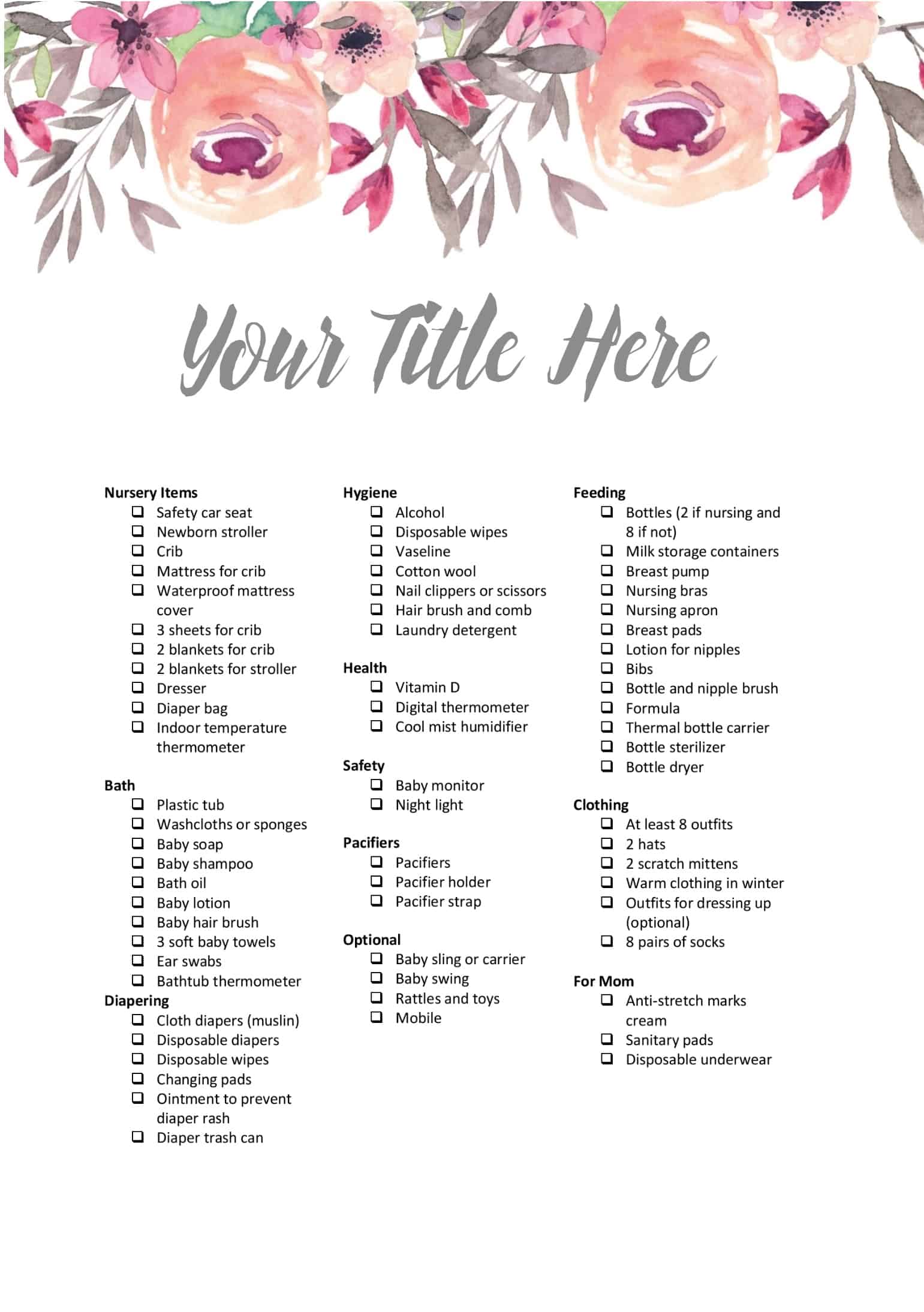 THE Ultimate Free Baby Registry Checklist Printable Customizable!