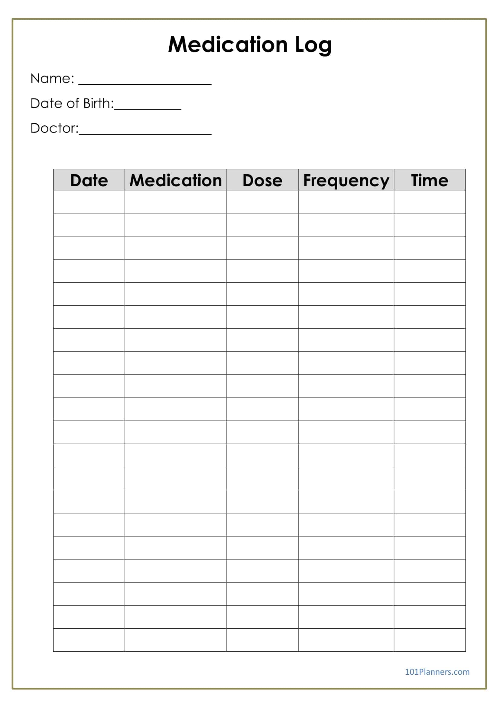 Medication Sheet Template from www.101planners.com