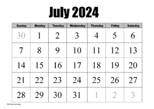 July 2024 calendar