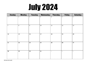 July calendar Blank