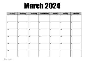 March calendar Blank