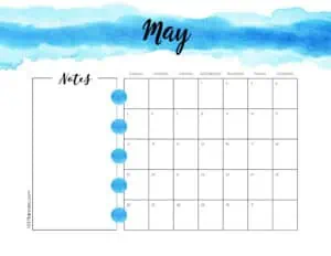 Pretty calendar with a blue watercolor line on the top