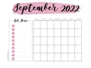 Printable calendar with pink watercolor