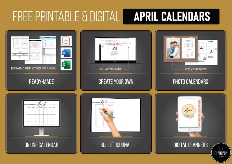 FREE April Calendar Printable - April Bullet Journal Calendar