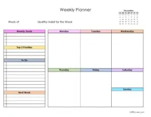 Color Weekly Schedule - December 2022