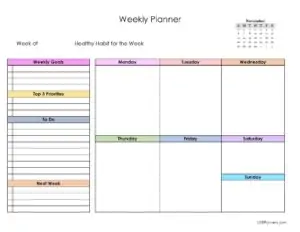 Weekly schedule November 2022