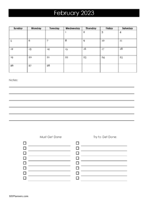 Monthly planner for Feb
