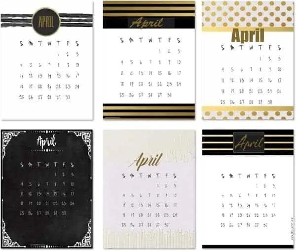Calendars for April