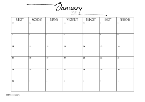 Free Word Calendar Template from www.101planners.com