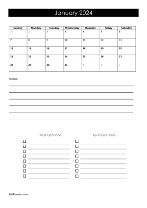 Monthly Planner January 2024