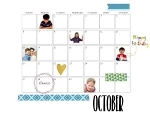 October Photo Calendar