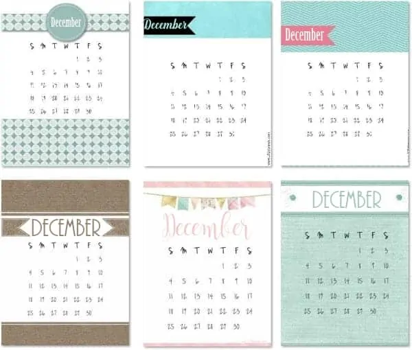 Printable December calendars