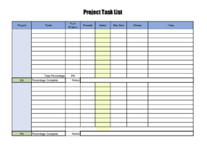 Project and task checklist with a percentage of the final project