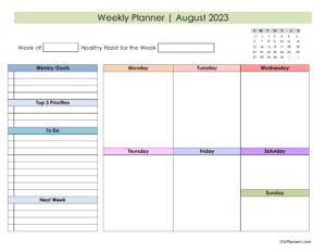 Weekly Schedule - August 2023 - Color