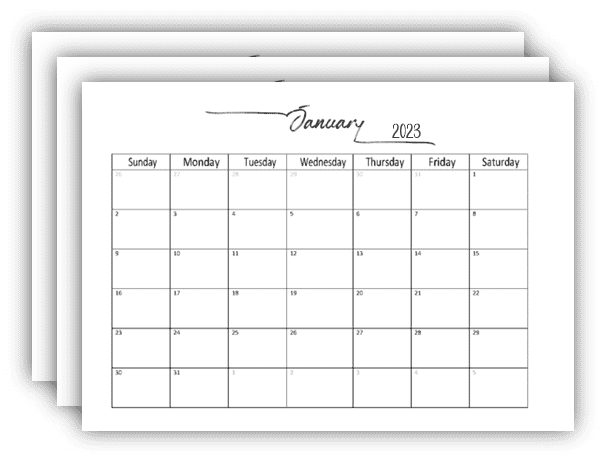 blank monthly calendar for 2023