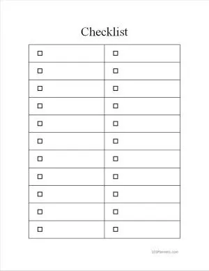 Editable checklist template