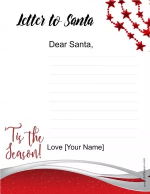 Free template to write letter to Santa with a red and silver border