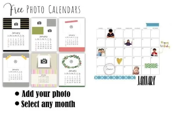 Photo Calendars with 7 samples (text: add your photo and select any month)