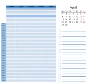 Hourly schedule, calendar and to do list