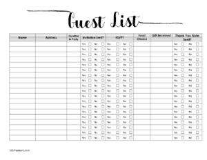 wedding guest list printable