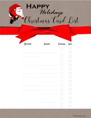 Free printable Christmas card list template