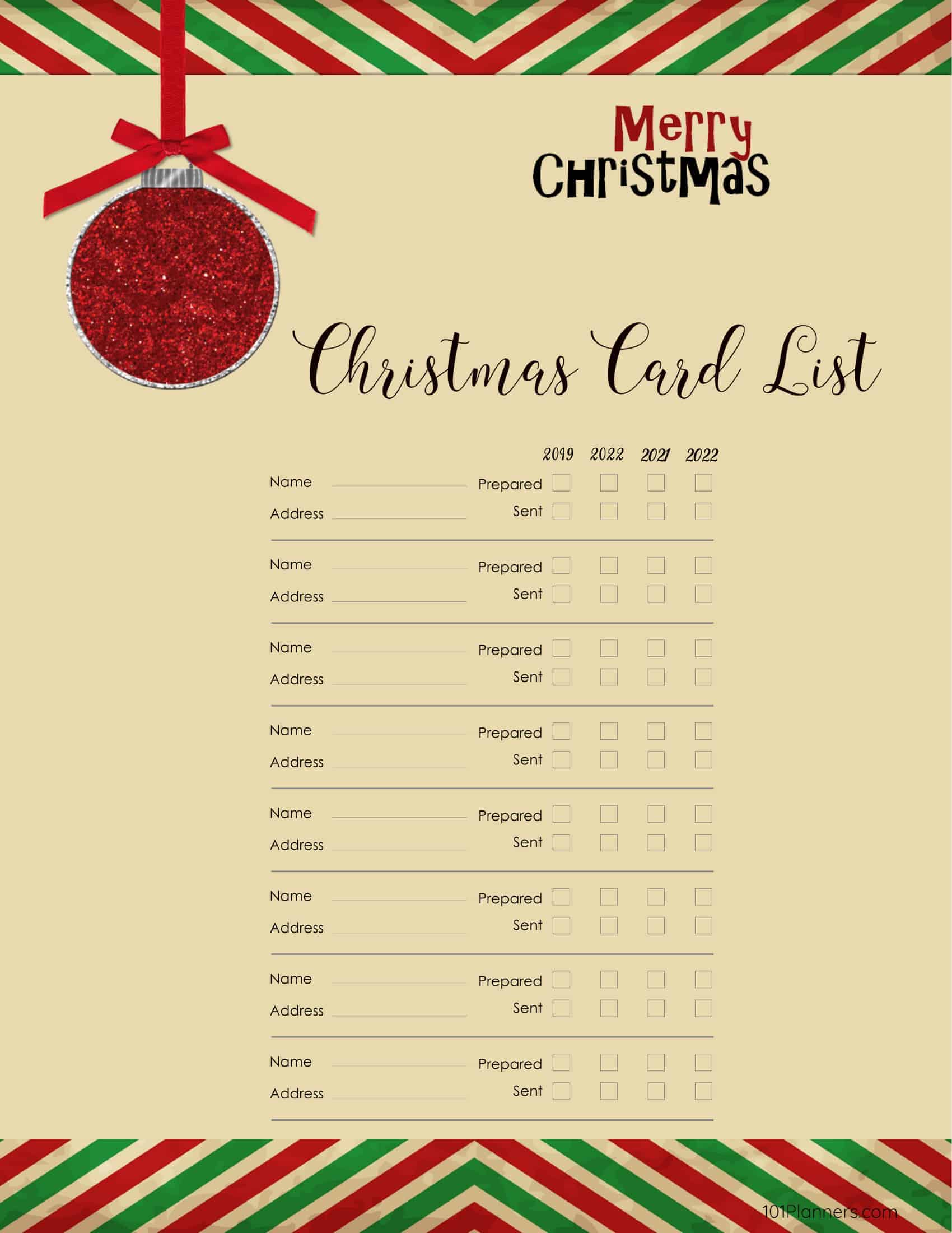Christmas Card Address Book Template from www.101planners.com