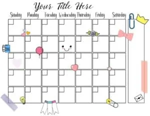 Cute printable with a blank calendar with cute stickers