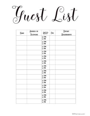 Printable guest list